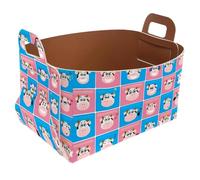Eslifey Collapsible Storage Bin Small 8.5"x5.5"x5.1" - Foldable Basket with Handles for Shelves, Nursery, Closet, Storage, Laundry Room Organization - Blue and Pink Head Cow Pattern