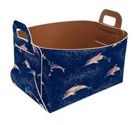 Eslifey Collapsible Storage Bin Small 8.5"x5.5"x5.1" - Foldable Basket with Handles for Shelves, Nursery, Closet, Storage, Laundry Room Organization - Galaxy Stars Dolphin