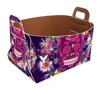 Eslifey Collapsible Storage Bin Small 8.5"x5.5"x5.1" - Foldable Basket with Handles for Shelves, Nursery, Closet, Storage, Laundry Room Organization - Sugar Skull Head