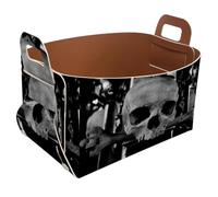 Eslifey Collapsible Storage Bin Small 8.5"x5.5"x5.1" - Foldable Basket with Handles for Shelves, Nursery, Closet, Storage, Laundry Room Organization - Horror Skull