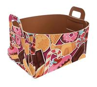 Eslifey Collapsible Storage Bin Small 8.5"x5.5"x5.1" - Foldable Basket with Handles for Shelves, Nursery, Closet, Storage, Laundry Room Organization - Candy Cake Donut Love Mom