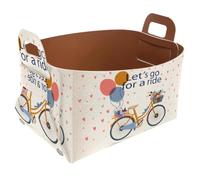 Eslifey Collapsible Storage Bin Small 8.5"x5.5"x5.1" - Foldable Basket with Handles for Shelves, Nursery, Closet, Storage, Laundry Room Organization - Vintage Let's Go for a Ride Bicycle Floral