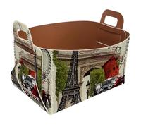 Eslifey Collapsible Storage Bin Small 8.5"x5.5"x5.1" - Foldable Basket with Handles for Shelves, Nursery, Closet, Storage, Laundry Room Organization - Retro Franch Elements