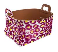 Eslifey Collapsible Storage Bin Small 8.5"x5.5"x5.1" - Foldable Basket with Handles for Shelves, Nursery, Closet, Storage, Laundry Room Organization - Tie Dye Leopard Painted