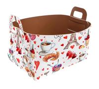 Eslifey Collapsible Storage Bin Small 8.5"x5.5"x5.1" - Foldable Basket with Handles for Shelves, Nursery, Closet, Storage, Laundry Room Organization - Paris Eiffel Tower Love Heart Tea Wine