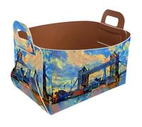 Eslifey Collapsible Storage Bin Small 8.5"x5.5"x5.1" - Foldable Basket with Handles for Shelves, Nursery, Closet, Storage, Laundry Room Organization - London Tower Bridge