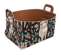 Eslifey Collapsible Storage Bin Small 8.5"x5.5"x5.1" - Foldable Basket with Handles for Shelves, Nursery, Closet, Storage, Laundry Room Organization - Jungle Animal Cute Sloth Floral Elements