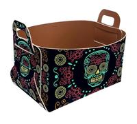 Eslifey Collapsible Storage Bin Small 8.5"x5.5"x5.1" - Foldable Basket with Handles for Shelves, Nursery, Closet, Storage, Laundry Room Organization - Floral Skull Head