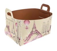 Eslifey Collapsible Storage Bin Small 8.5"x5.5"x5.1" - Foldable Basket with Handles for Shelves, Nursery, Closet, Storage, Laundry Room Organization - Vintage Retro Paris Eiffel Tower Bicycle