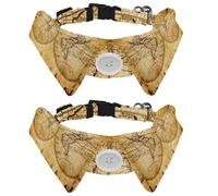Eslifey Dog Collar with Bow Tie, Adjustable Dog Formal Tuxedo Collar with Removable Shirt Collar, Cat Collars for Small Pets, Retro Old World Map Antique