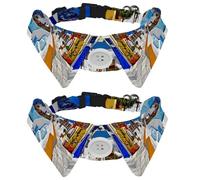 Eslifey Dog Collar with Bow Tie, Adjustable Dog Formal Tuxedo Collar with Removable Shirt Collar, Cat Collars for Small Pets, Greece Santorini Caldera