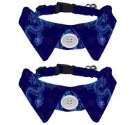 Eslifey Dog Collar with Bow Tie, Adjustable Dog Formal Tuxedo Collar with Removable Shirt Collar, Cat Collars for Small Pets, Retro Blue Chinese Dragon Clouds