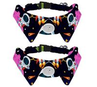 Eslifey Dog Collar with Bow Tie, Adjustable Dog Formal Tuxedo Collar with Removable Shirt Collar, Cat Collars for Small Pets, Outer Space Planet Rocket Alien Earth