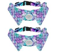 Eslifey Dog Collar with Bow Tie, Adjustable Dog Formal Tuxedo Collar with Removable Shirt Collar, Cat Collars for Small Pets, Colorful Watercolor Mermaid Scale