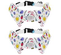 Eslifey Dog Collar with Bow Tie, Adjustable Dog Formal Tuxedo Collar with Removable Shirt Collar, Cat Collars for Small Pets, Watercolor Flamingo Snail Sun Summer Pattern