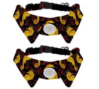 Eslifey Dog Collar with Bow Tie, Adjustable Dog Formal Tuxedo Collar with Removable Shirt Collar, Cat Collars for Small Pets, Yellow Sea Horse Red Coral Pattern