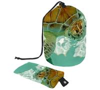 Eslifey Drawstring Cosmetic Bag, Barrel Shaped Portable Travel Makeup Bags, Endangered Sea Turtle Blowing Bubbles Large Capacity Waterproof Multifunctional Bucket Toiletry Bag