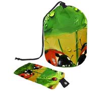 Eslifey Drawstring Cosmetic Bag, Barrel Shaped Portable Travel Makeup Bags, Ladybugs Green Umbrella Art Painting Large Capacity Waterproof Multifunctional Bucket Toiletry Bag