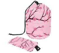 Eslifey Drawstring Cosmetic Bag, Barrel Shaped Portable Travel Makeup Bags, Pink Cherry Blossom Large Capacity Waterproof Multifunctional Bucket Toiletry Bag