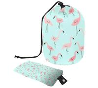Eslifey Drawstring Cosmetic Bag, Barrel Shaped Portable Travel Makeup Bags, Pink Flamingo Pattern Large Capacity Waterproof Multifunctional Bucket Toiletry Bag