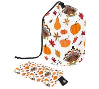 Eslifey Drawstring Cosmetic Bag, Barrel Shaped Portable Travel Makeup Bags, Thanksgiving Pumpkin Turkey Large Capacity Waterproof Multifunctional Bucket Toiletry Bag