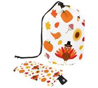 Eslifey Drawstring Cosmetic Bag, Barrel Shaped Portable Travel Makeup Bags, Thanksgiving Turkey Pumpkin Large Capacity Waterproof Multifunctional Bucket Toiletry Bag