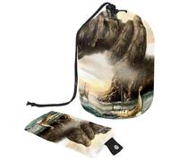 Eslifey Drawstring Cosmetic Bag, Barrel Shaped Portable Travel Makeup Bags, Vikings Dragon Boat Large Capacity Waterproof Multifunctional Bucket Toiletry Bag