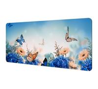 Eslifey Extra Large Mouse Pad, Amazing Hydrangeas and Daisies Floral Butterflies Extended Desk Mousepad with Non-Slip Rubber Base, Desk Pad Protector for Gamer, Office & Home, 35.2" x 15.7"