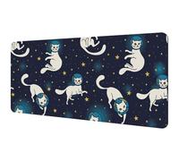 Eslifey Extra Large Mouse Pad, Cosmic Cute White Cat Floating in Space Pattern Extended Desk Mousepad with Non-Slip Rubber Base, Desk Pad Protector for Gamer, Office & Home, 40x89.5cm