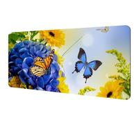 Eslifey Extra Large Mouse Pad, Flowers Butterflies Digital Hydragea Daisies Blue Extended Desk Mousepad with Non-Slip Rubber Base, Desk Pad Protector for Gamer, Office & Home, 35.2" x 15.7"
