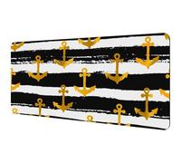Eslifey Extra Large Mouse Pad, Golden Anchors on Black and White Striped Pattern Extended Desk Mousepad with Non-Slip Rubber Base, Desk Pad Protector for Gamer, Office & Home, 40x89.5cm