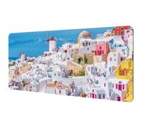 Eslifey Extra Large Mouse Pad, Greek Architecture Santorini Volcano Cyclades Caldera Island Extended Desk Mousepad with Non-Slip Rubber Base, Desk Pad Protector for Gamer Office Home 35.2" x 15.7"
