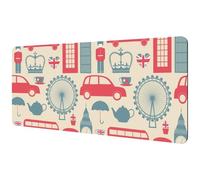 Eslifey Extra Large Mouse Pad, London Symbols Big Ben Bus Ferris wheel Pattern Extended Desk Mousepad with Non-Slip Rubber Base, Desk Pad Protector for Gamer, Office & Home, 40x89.5cm
