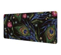 Eslifey Extra Large Mouse Pad, Peacock Feathers and Roses Flowers Classical Pattern Extended Desk Mousepad with Non-Slip Rubber Base, Desk Pad Protector for Gamer, Office & Home, 40x89.5cm