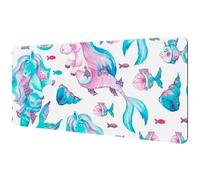 Eslifey Extra Large Mouse Pad, Sea Shells Horse Unicorn Mermaid Corals Fish Pattern Extended Desk Mousepad with Non-Slip Rubber Base, Desk Pad Protector for Gamer, Office & Home, 40x89.5cm