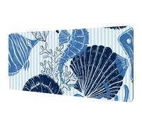 Eslifey Extra Large Mouse Pad, Seashell Seahorse Coral Blue Stripped Pattern Extended Desk Mousepad with Non-Slip Rubber Base, Desk Pad Protector for Gamer, Office & Home, 40x89.5cm