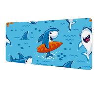 Eslifey Extra Large Mouse Pad, Underwater Cute Cartoon Sharks Fish Coral Pattern Extended Desk Mousepad with Non-Slip Rubber Base, Desk Pad Protector for Gamer, Office & Home, 40x89.5cm