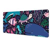 Eslifey Extra Large Mouse Pad, Underwater Dolphin Whale Jelly Seaweed and Corals Pattern Extended Desk Mousepad with Non-Slip Rubber Base, Desk Pad Protector for Gamer, Office & Home, 40x89.5cm
