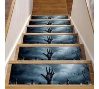 Eslifey Halloween Zombie Hand Rising Out Graveyard Spooky Stair Treads for Wooden Steps, 15 Pack 30"x8" Non-Slip Indoor Stair Runners Stair Rugs for Dogs, Kids, Elder with Reusable Adhesive