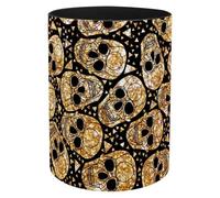 Eslifey Iron Pen Holder, Gold Skulls Glitter Triangles Day of the Dead Pattern Pencil Holder Cup, Desk Accessories Holder Makeup Brush Storage Organizer