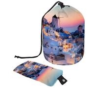 Eslifey Large Barrel Drawstring Makeup Bag, Greece Santorini Caldera (4) Travel Cosmetic Bag Portable Make Up Organizer Bag