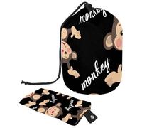 Eslifey Large Barrel Drawstring Makeup Bag, Monkey Pattern Travel Cosmetic Bag Portable Make Up Organizer Bag