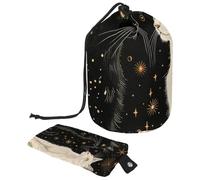 Eslifey Large Barrel Drawstring Makeup Bag, Star Moon Planets Cats Travel Cosmetic Bag Portable Make Up Organizer Bag