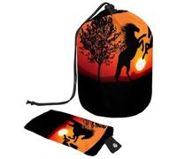 Eslifey Large Barrel Drawstring Makeup Bag, Sunset Horses Combat Shadow Ruins Travel Cosmetic Bag Portable Make Up Organizer Bag