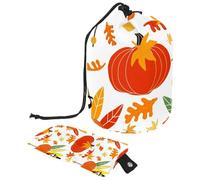 Eslifey Large Barrel Drawstring Makeup Bag, Thanksgiving Turkey Pumpkin Travel Cosmetic Bag Portable Make Up Organizer Bag