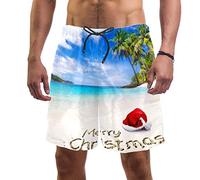 Eslifey Man Beach Shorts Beach Seaside Merry Christmas Swim Trunks Elastic Swimsuit Board Shorts for Men Multi