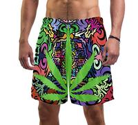 Eslifey Man Beach Shorts Cannabis Leaf Swim Trunks Elastic Swimsuit Board Shorts for Men,XL