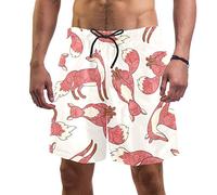 Eslifey Man Beach Shorts Cute Fox Pattern Forest Foxes Doodle Print Swim Trunks Elastic Swimsuit Board Shorts for Men