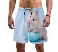 Eslifey Man Beach Shorts Easter Bunny Rabbit with Egg Swim Trunks Elastic Swimsuit Board Shorts for Men