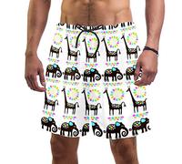 Eslifey Man Beach Shorts Giraffes and Elephants Swim Trunks Elastic Swimsuit Board Shorts for Men,L